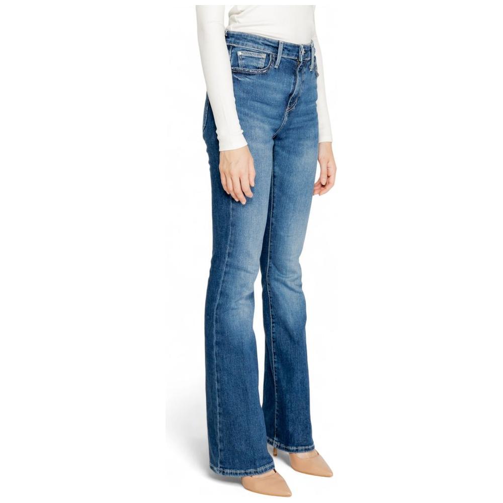 Women's Guess blue cotton jeans from fall/winter collection featuring a blend of cotton, polyester, and spandex for comfort and style.