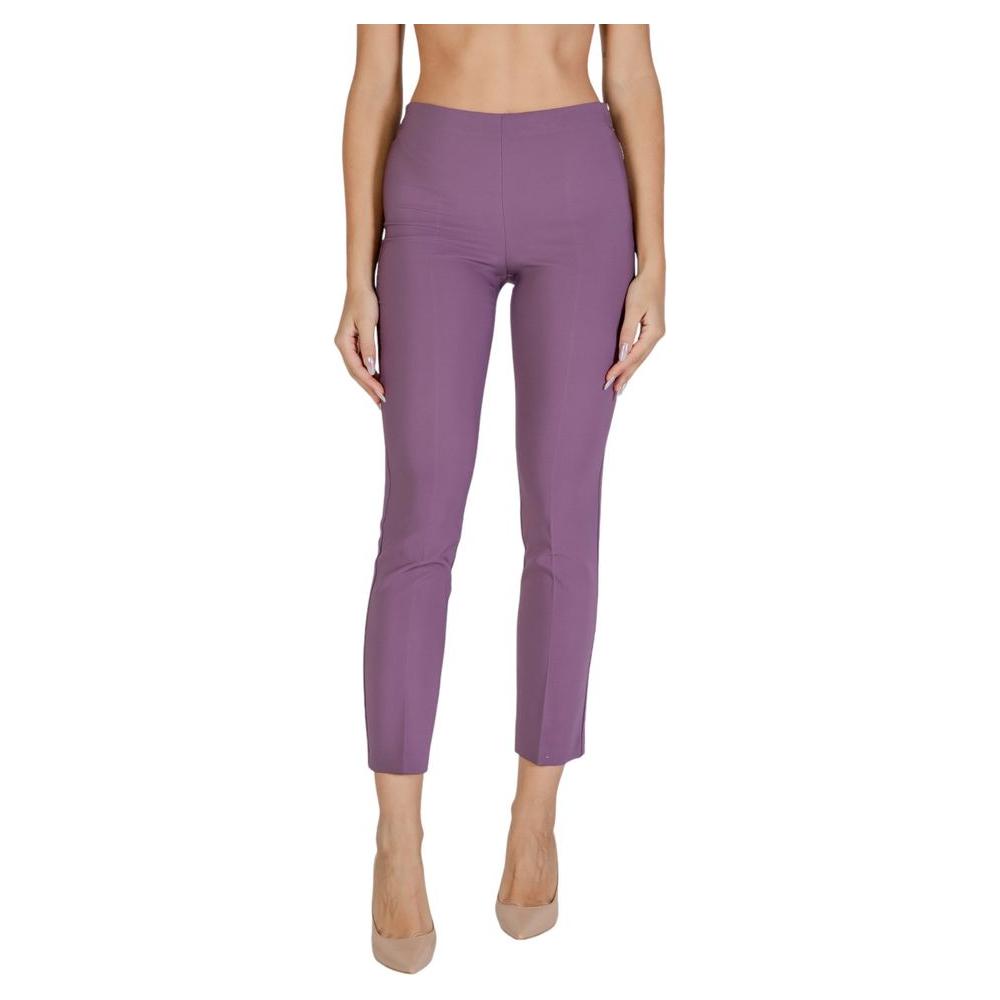 Sandro Ferrone women's purple polyester pants, fall/winter collection, 90% polyester and 10% elastane for comfortable fit
