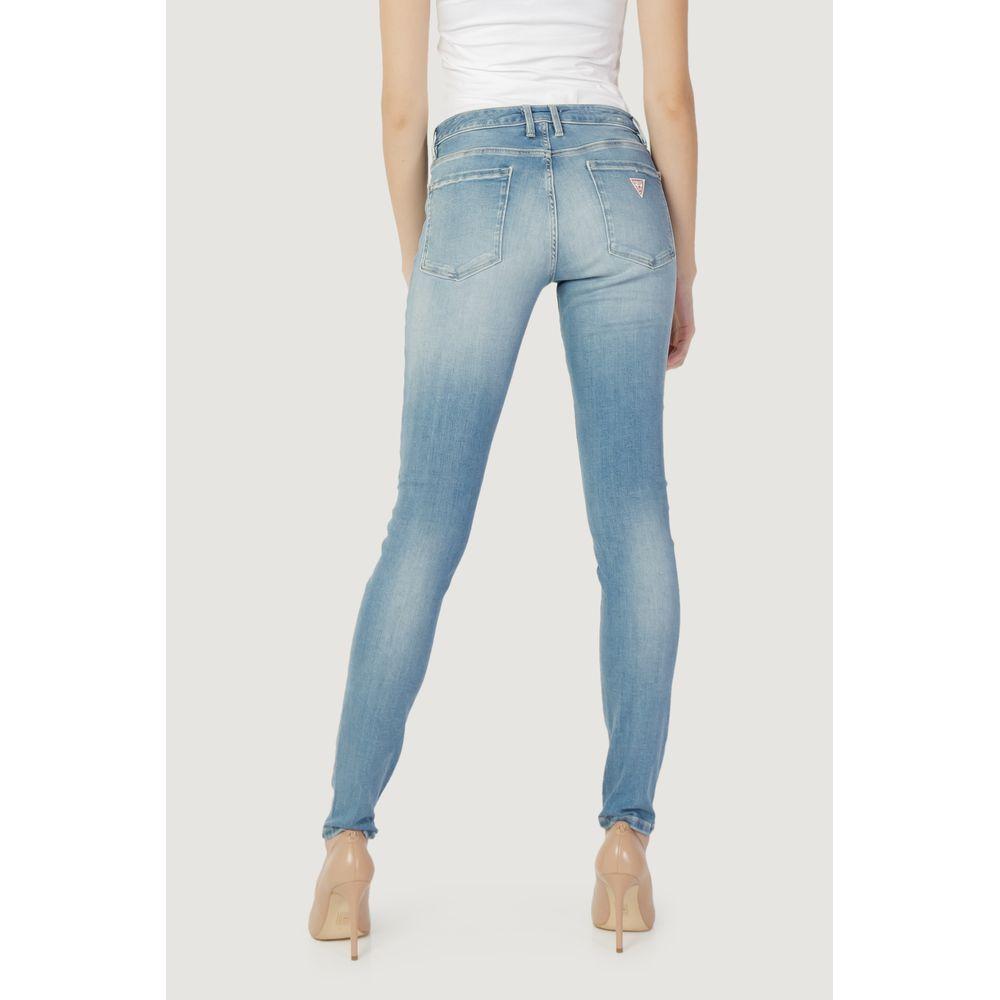 Back view of Guess blue skinny jeans for women, made from cotton and elastane, offering a comfortable and stylish fit.