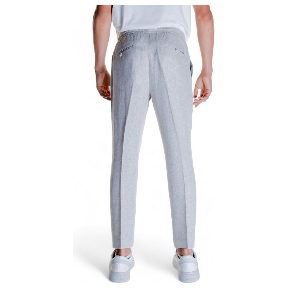 Back view of Antony Morato beige linen jeans and pants for men, featuring a modern design and comfortable fit, perfect for casual wear.