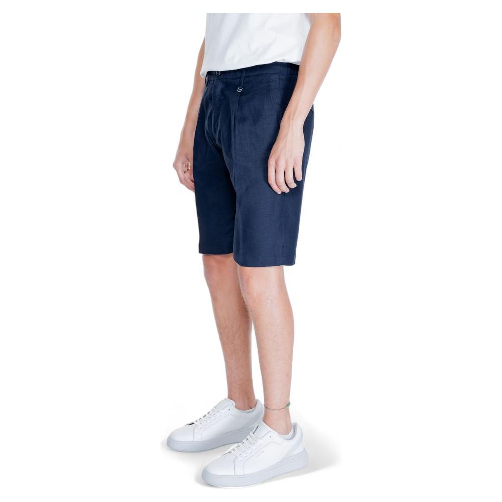 Antony Morato blue linen shorts for men, spring/summer collection, 52% linen and 48% viscose, casual Bermuda style.