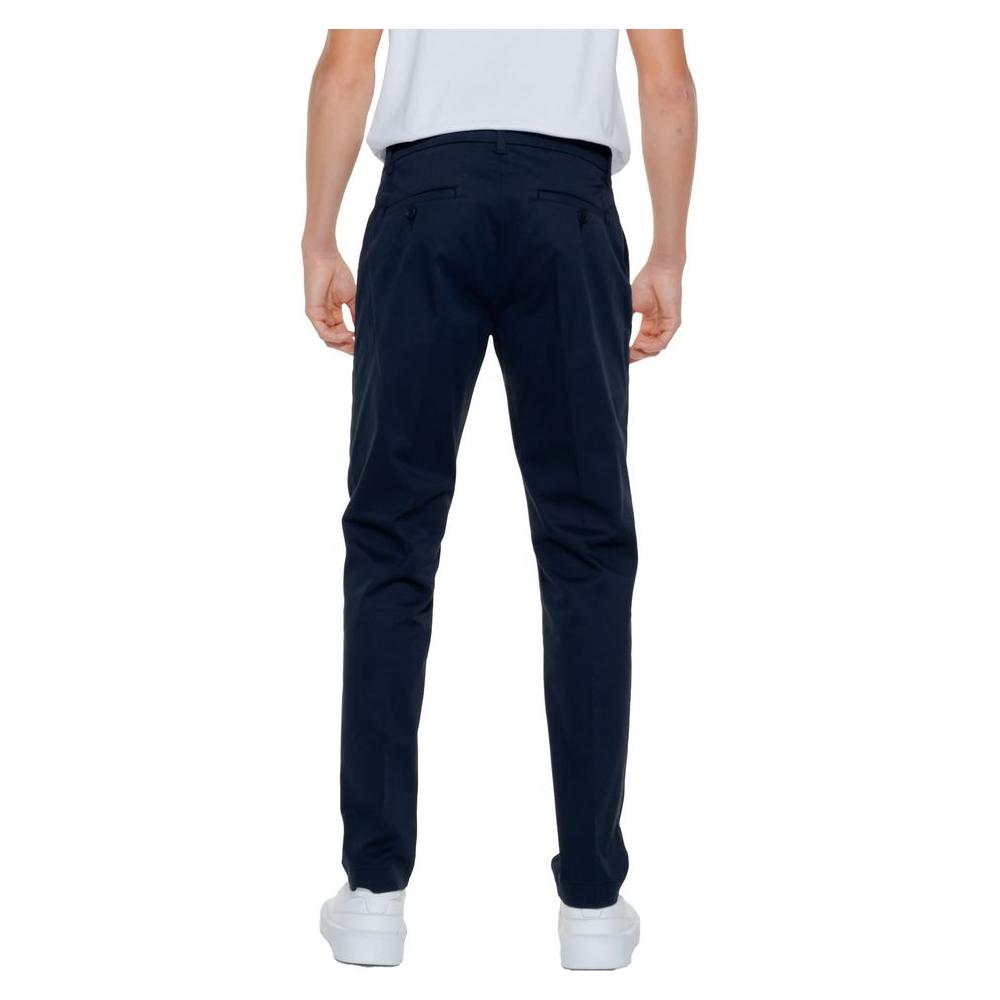 Back view of Antony Morato men's slim trousers in blue cotton, spring/summer collection, 98% cotton, 2% elastane.