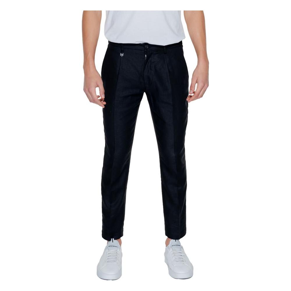 Antony Morato black linen jeans and pants for men, spring/summer collection, 52% linen, 48% viscose, trendy suit trousers.
