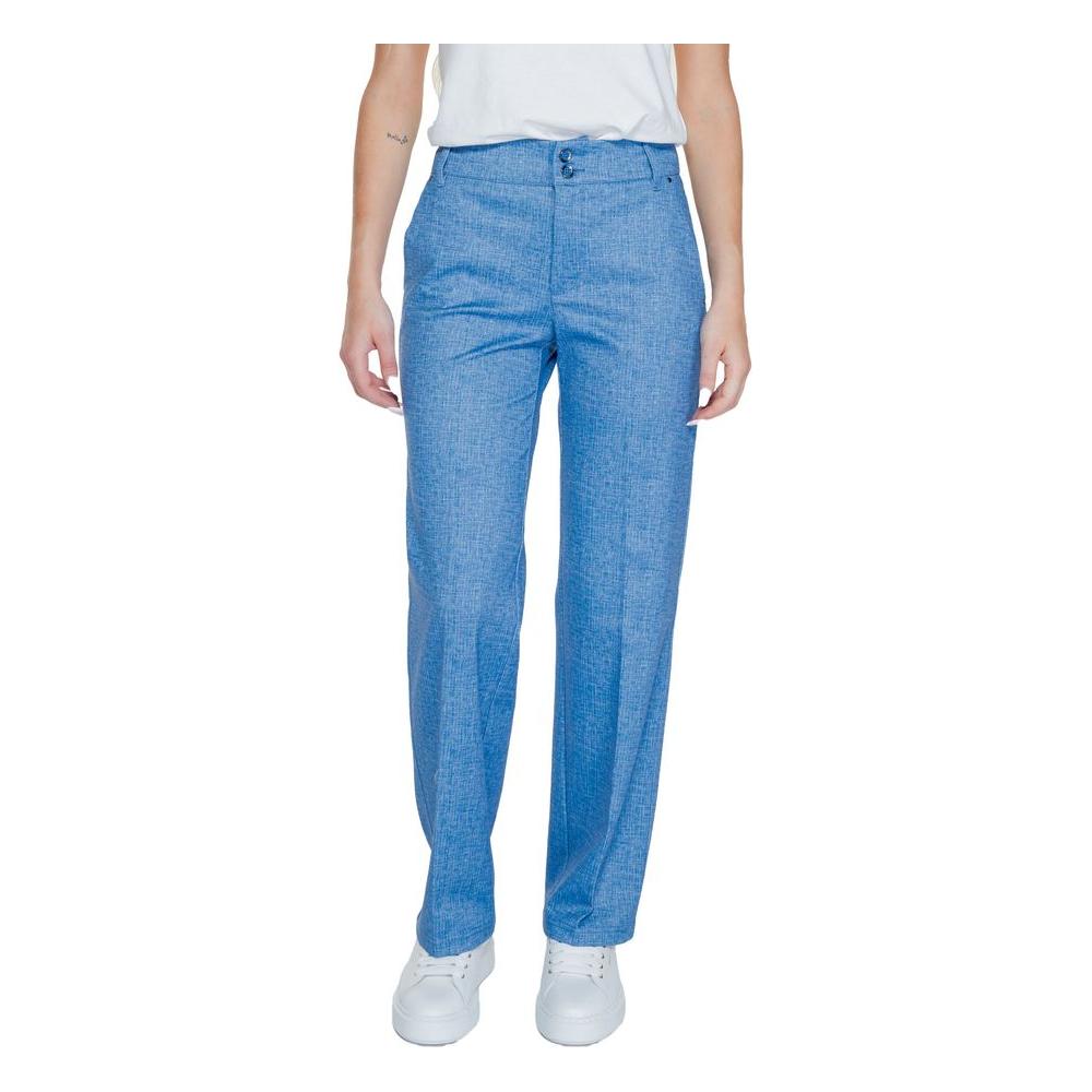 Women's blue palazzo pants by Street One, made of polyester blend for spring/summer collection.