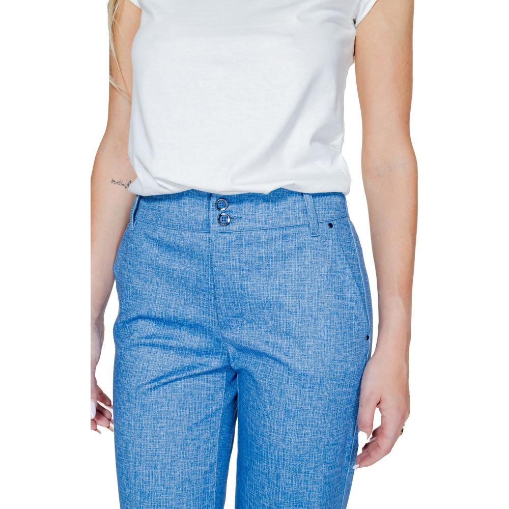 Women wearing Street One blue polyester palazzo pants, perfect for spring/summer collection, stylish and comfortable fashion.