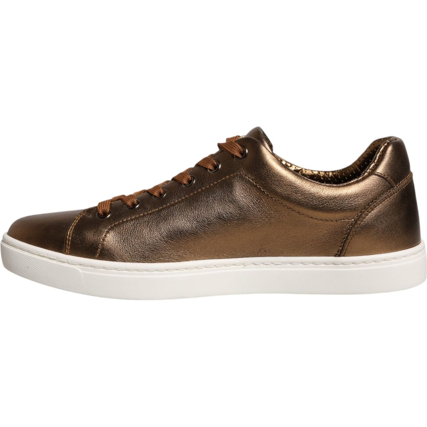 Dolce & Gabbana Gold Leather London Men's Sneaker with Logo, Metallic Calfskin, Lace-up, Rubber Sole, Made in Italy