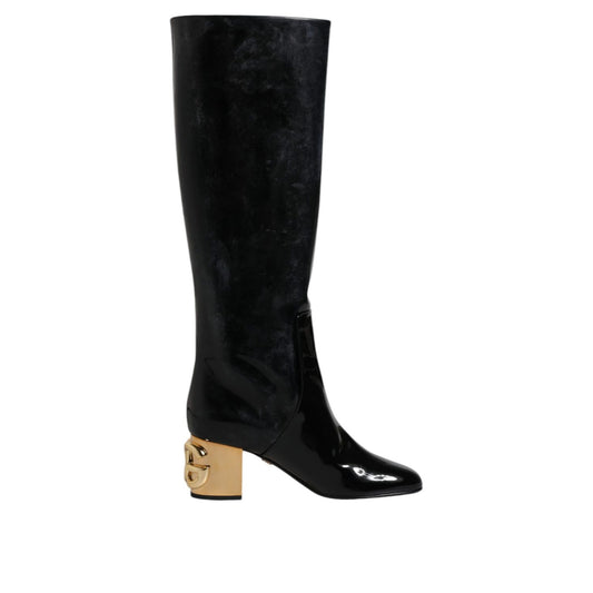 Dolce & Gabbana Black Patent Leather Vally High Boots Shoes