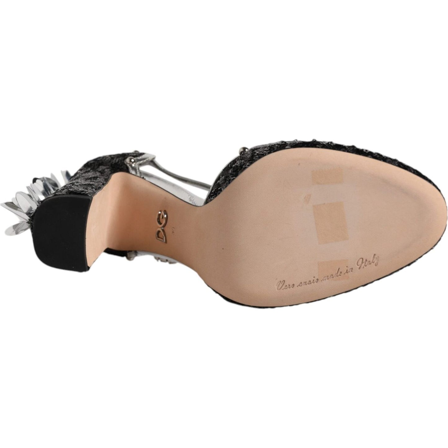 Dolce & Gabbana Black Silver Sequin Ankle Strap Sandals Shoes Dolce & Gabbana Rosy Brown