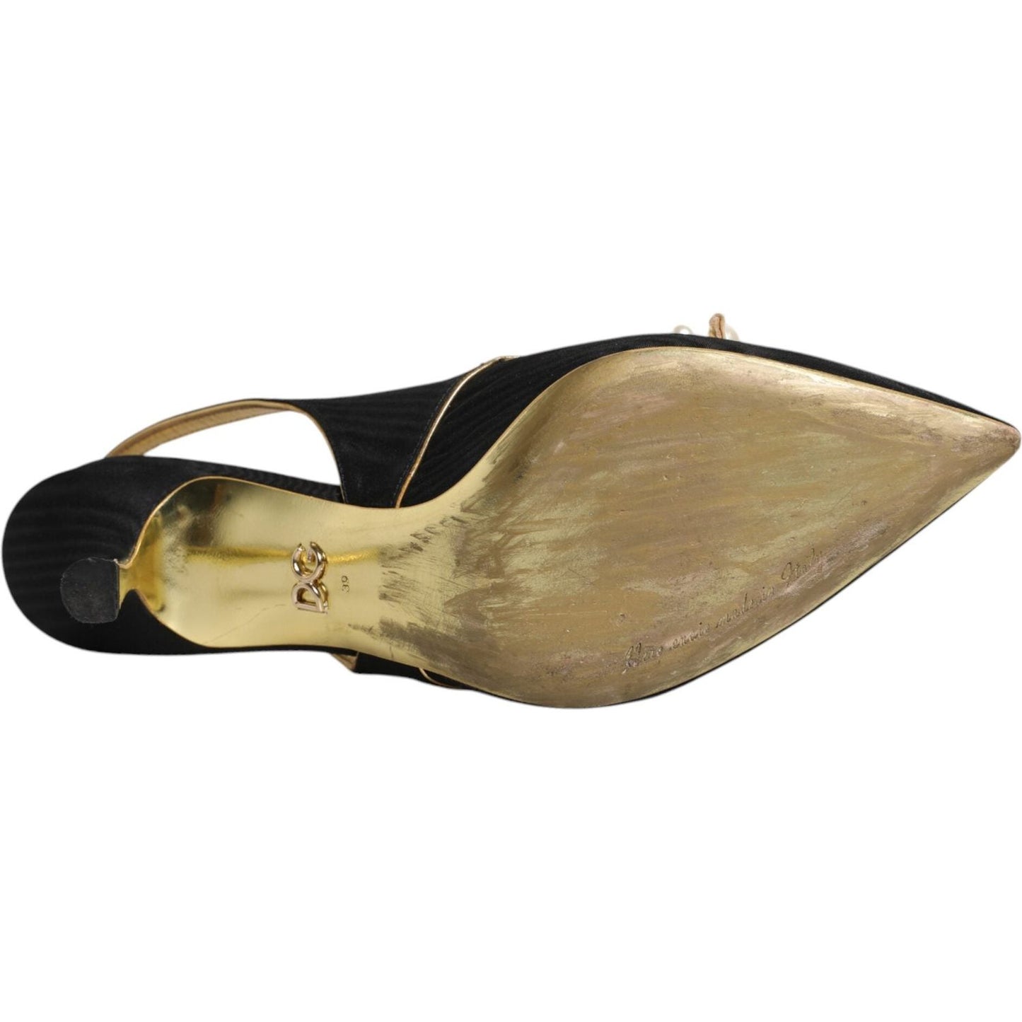 Dolce & Gabbana Black Leather Faux Pearls Slingbacks Shoes Dolce & Gabbana Dark Khaki