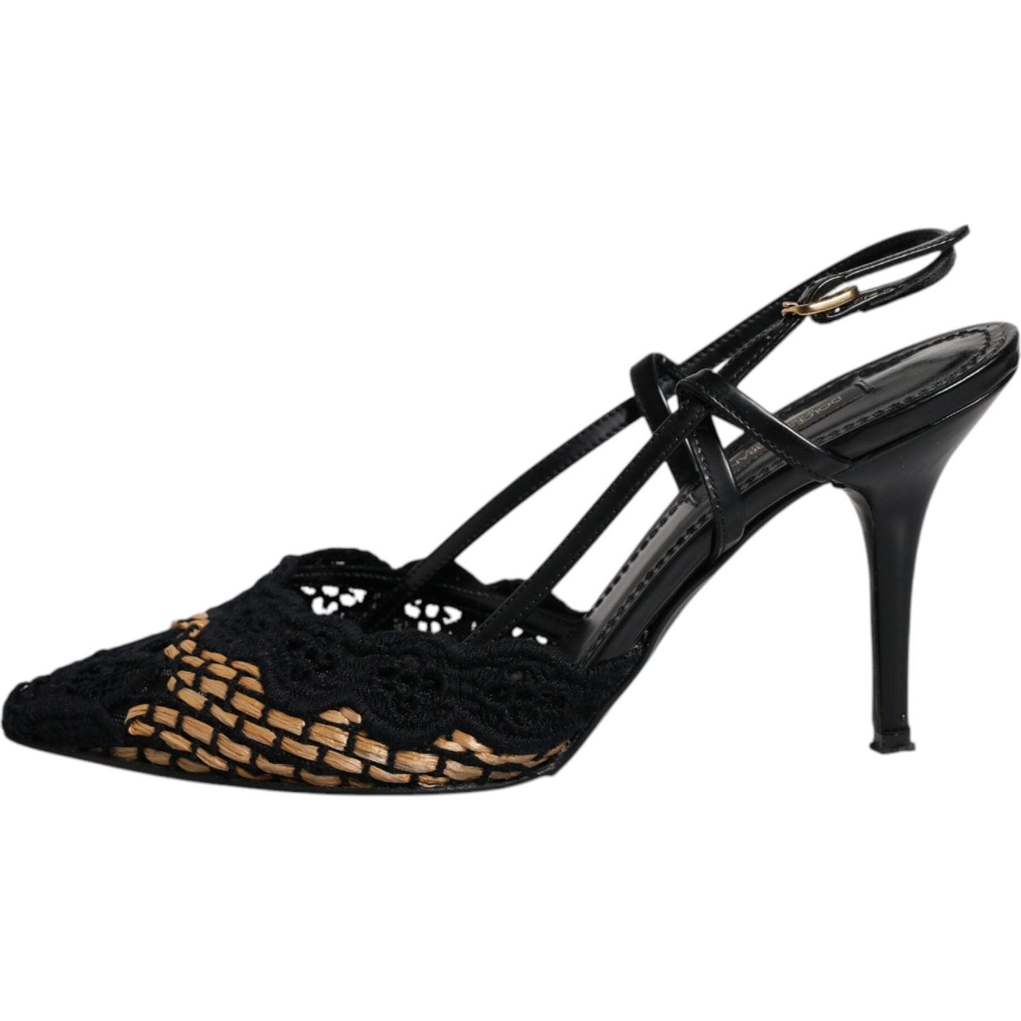 Dolce & Gabbana Black Brown Lace High Heels Slingback Shoes Dolce & Gabbana Black