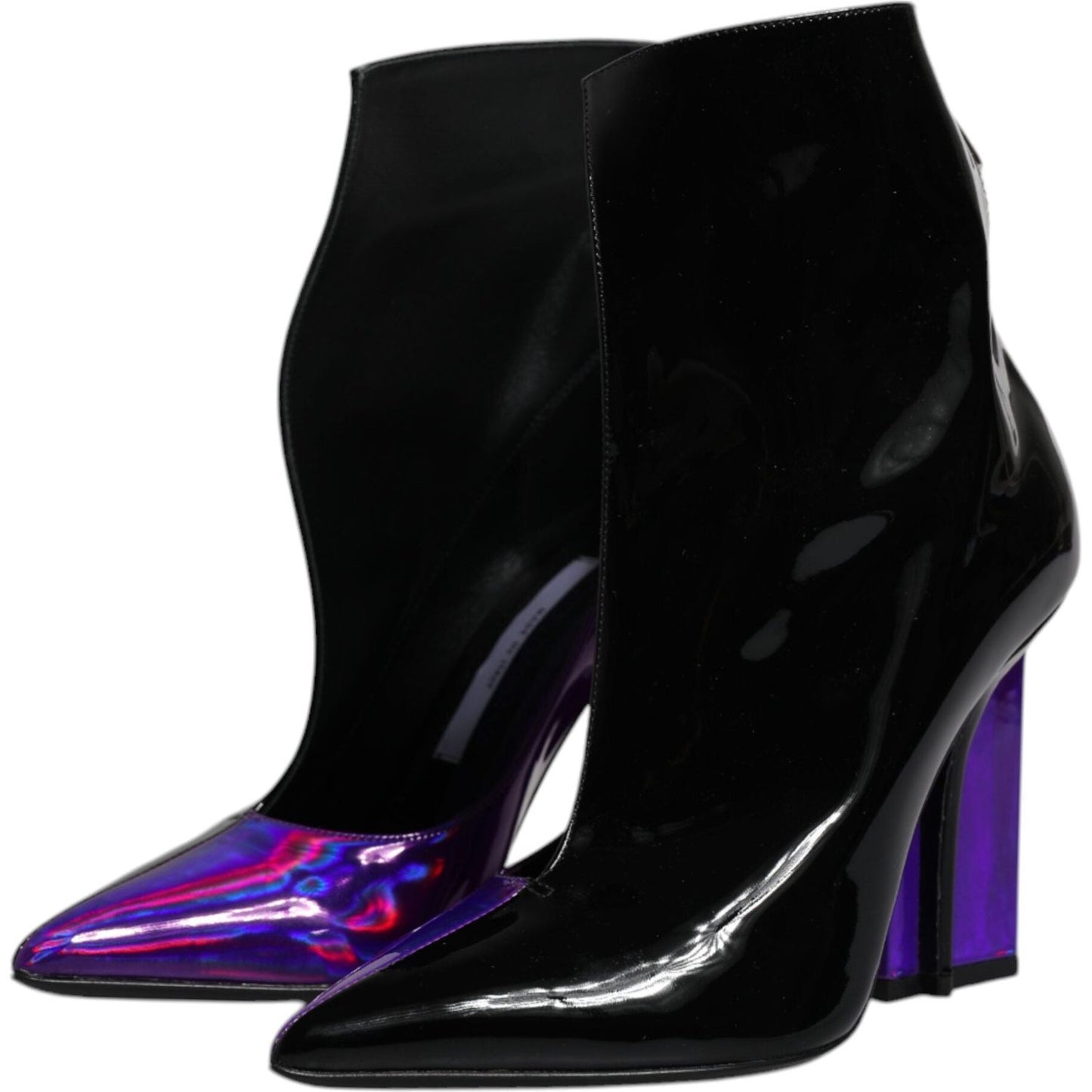 Dolce & Gabbana Purple Black Pointed Ankle Boots Shoes Dolce & Gabbana Black