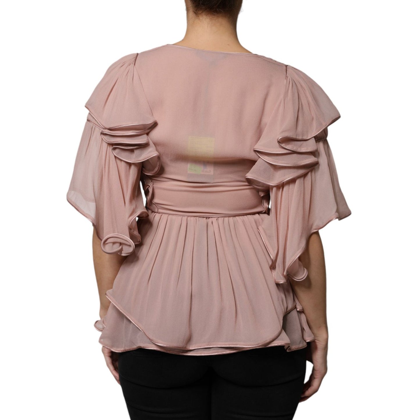 Alberta Ferretti Brown Silk Short Sleeves V-neck Pleated Top