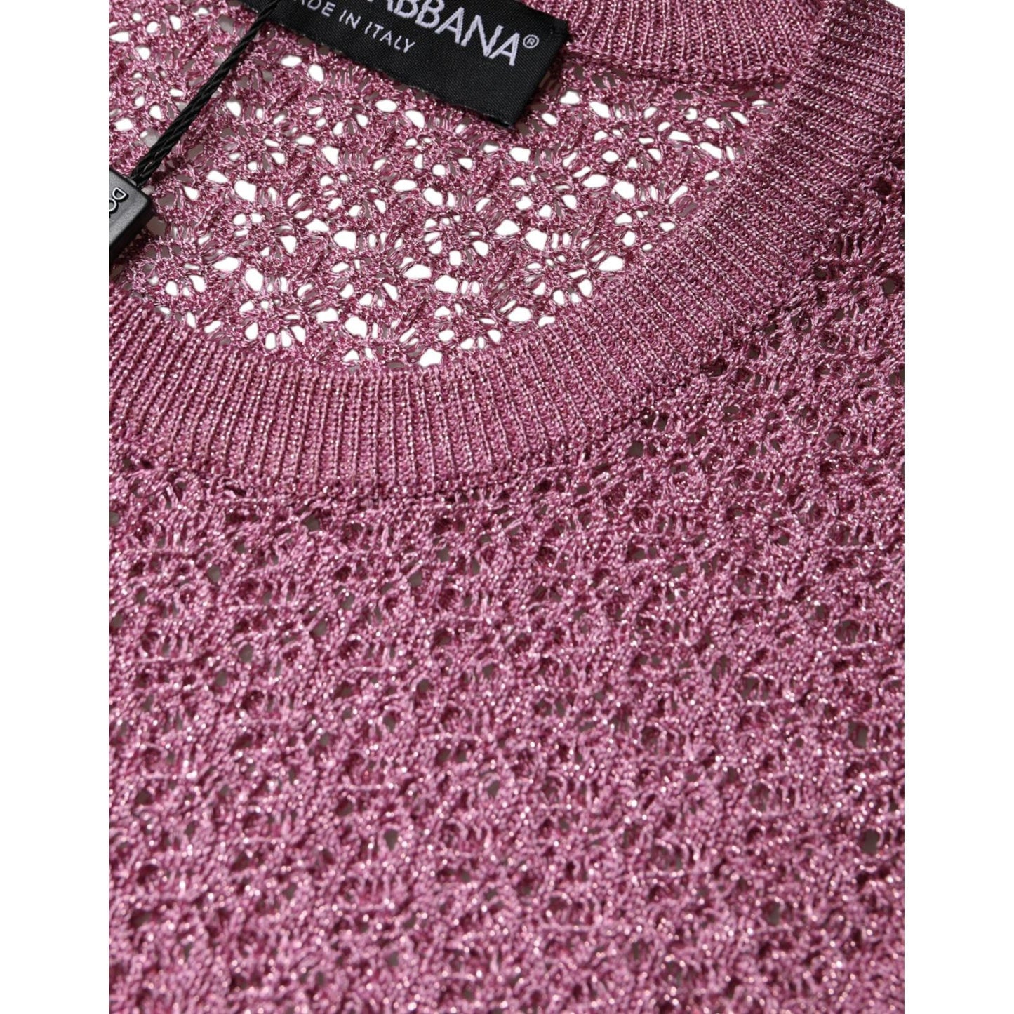 Dolce & Gabbana pink mesh see-through sleeveless tank top with logo, made in Italy, viscose and polyester blend.