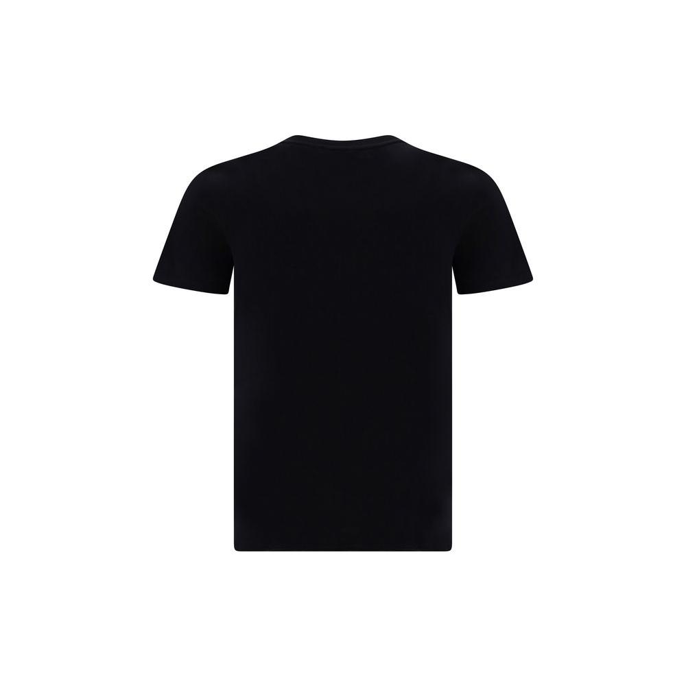 Back view of a black Saint Laurent cotton T-shirt with ribbed crew neck and regular fit.