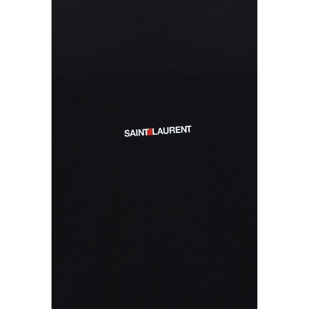 Saint Laurent cotton T-shirt with ribbed crew neck and iconic brand monogram on front, featuring monochrome pattern and regular fit.