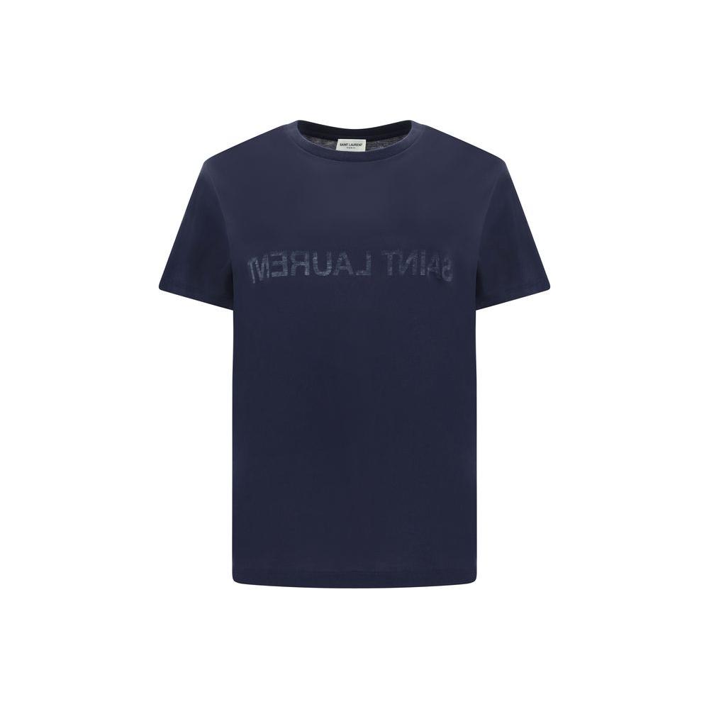 Saint Laurent cotton T-shirt with ribbed crew neck and iconic monogram, regular fit, front and back view.