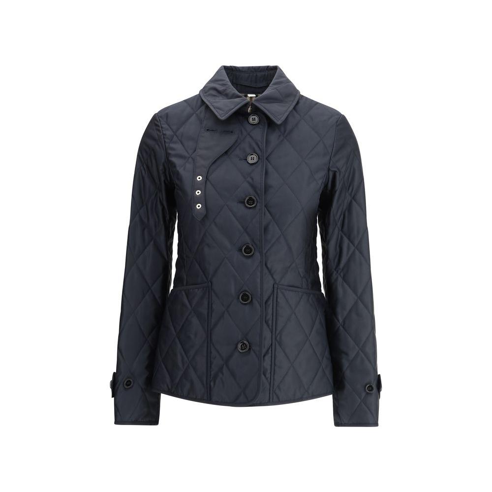 Burberry Fernleigh Jacket, quilted design, classic collar, two patch pockets, button closure, adjustable cuffs, check pattern lining.
