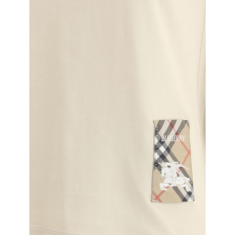 Burberry cotton T-shirt with Archivio Check and Equestrian Knight logo patch, ribbed crew neck for comfort.