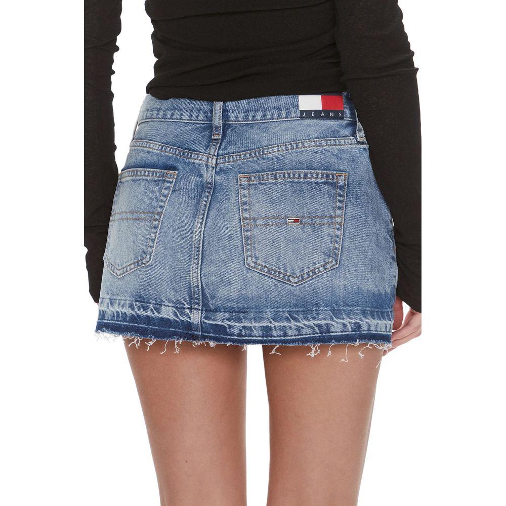 Back view of Tommy Hilfiger blue recycled cotton miniskirt for women, part of the Spring/Summer collection.