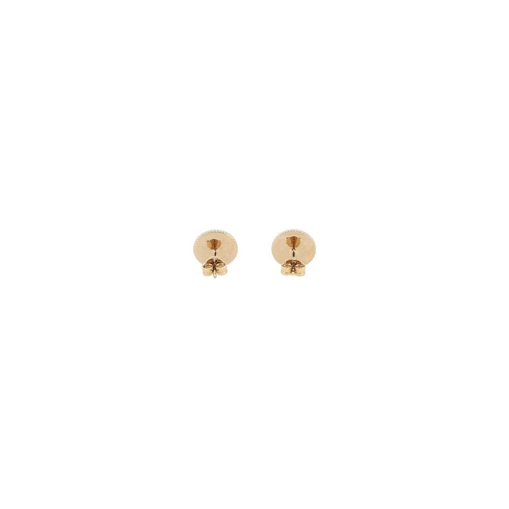 Versace gold-plated earrings with embossed Medusa head and butterfly back fastening, elegant designer jewelry.