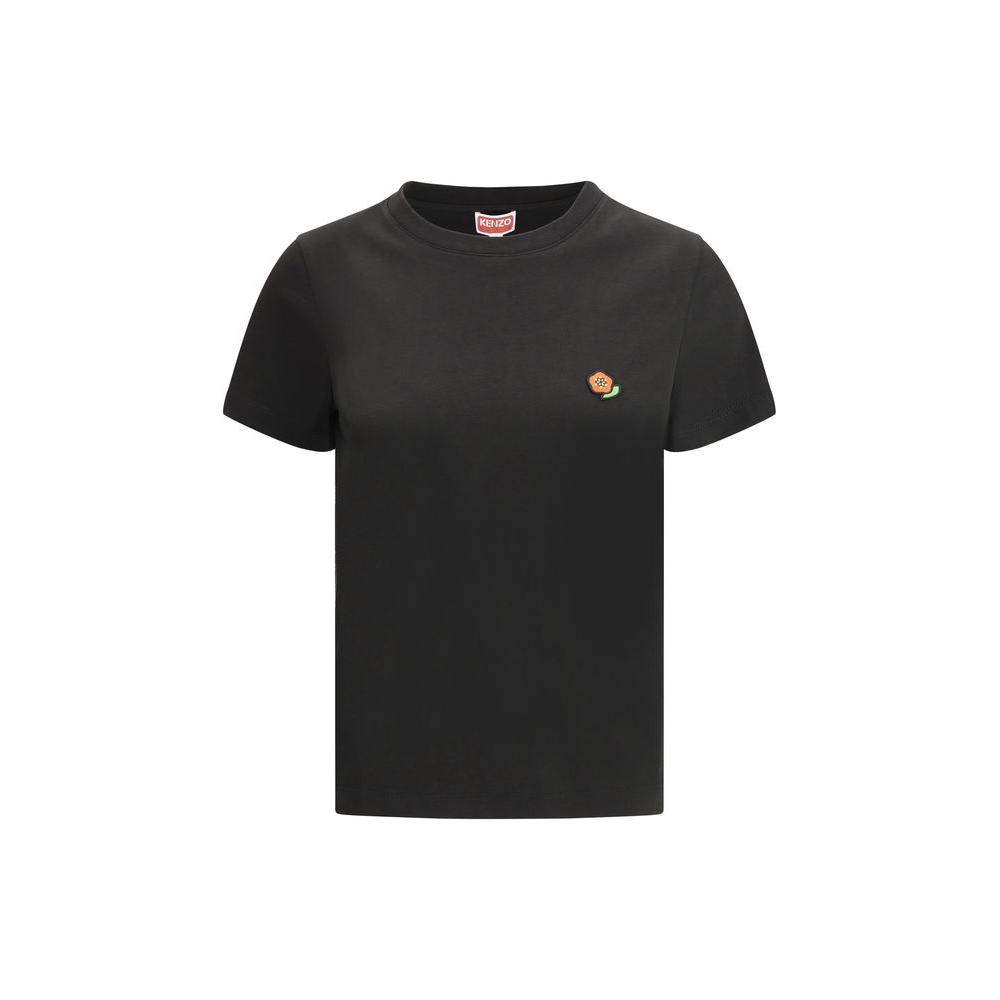 Kenzo cotton T-shirt with ribbed crew neck and iconic logo patch on front, monochrome pattern, regular fit.