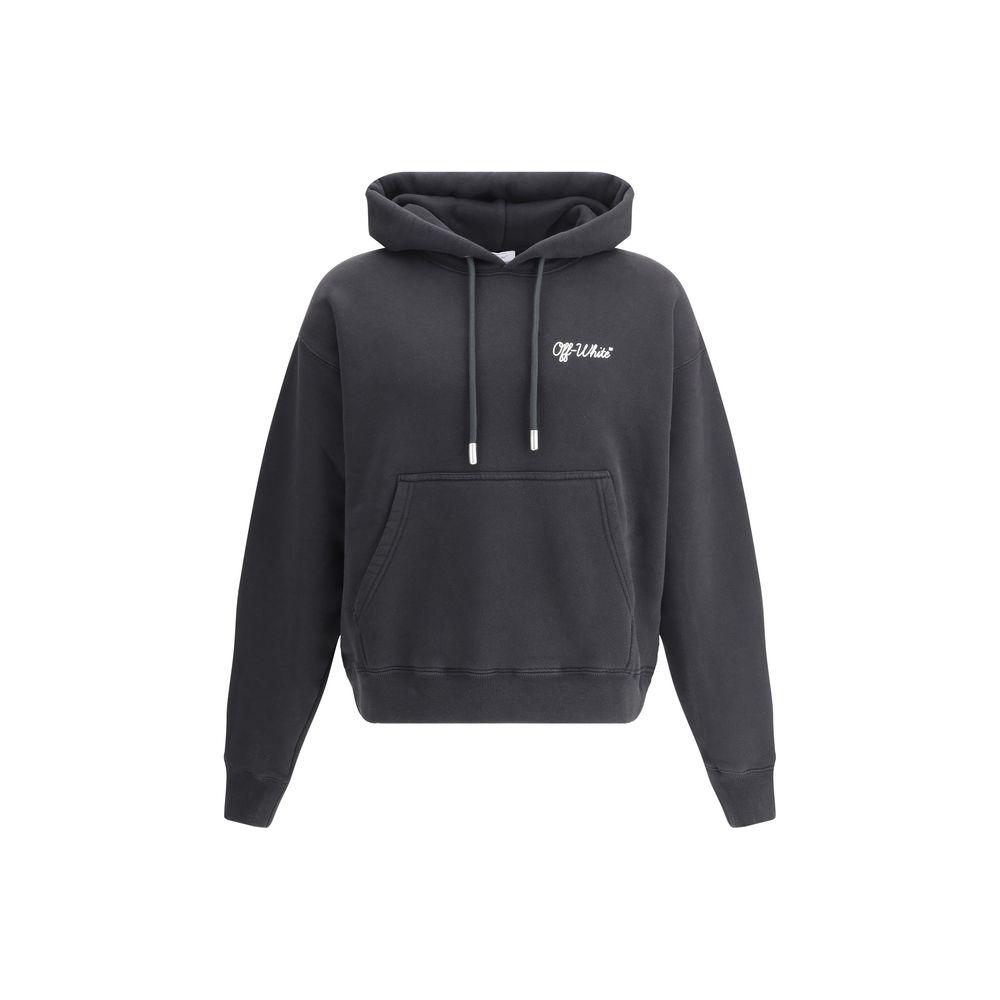Off-White Script Skate Hoodie with drawstring hood and kangaroo pocket, featuring contrasting monogram on front.