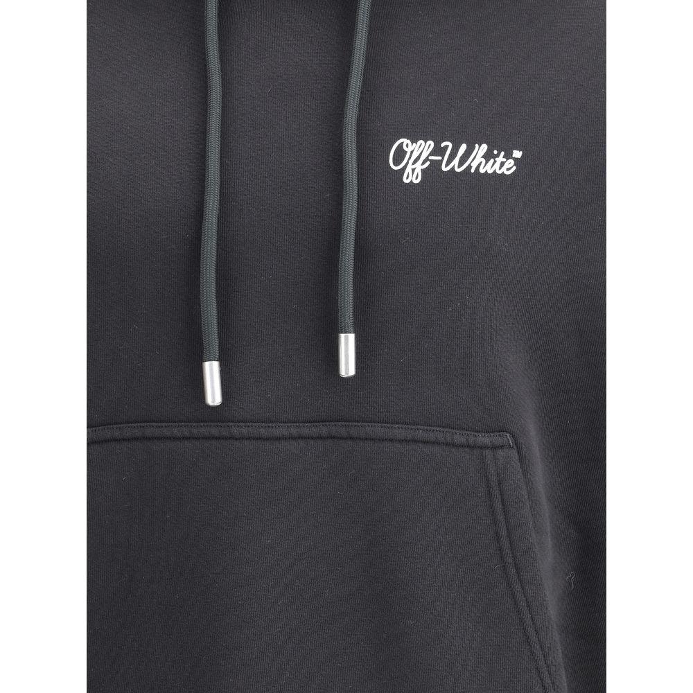 Off-White Script Skate Hoodie with kangaroo pocket and contrasting logo, showcasing front design elements and adjustable drawstring hood.