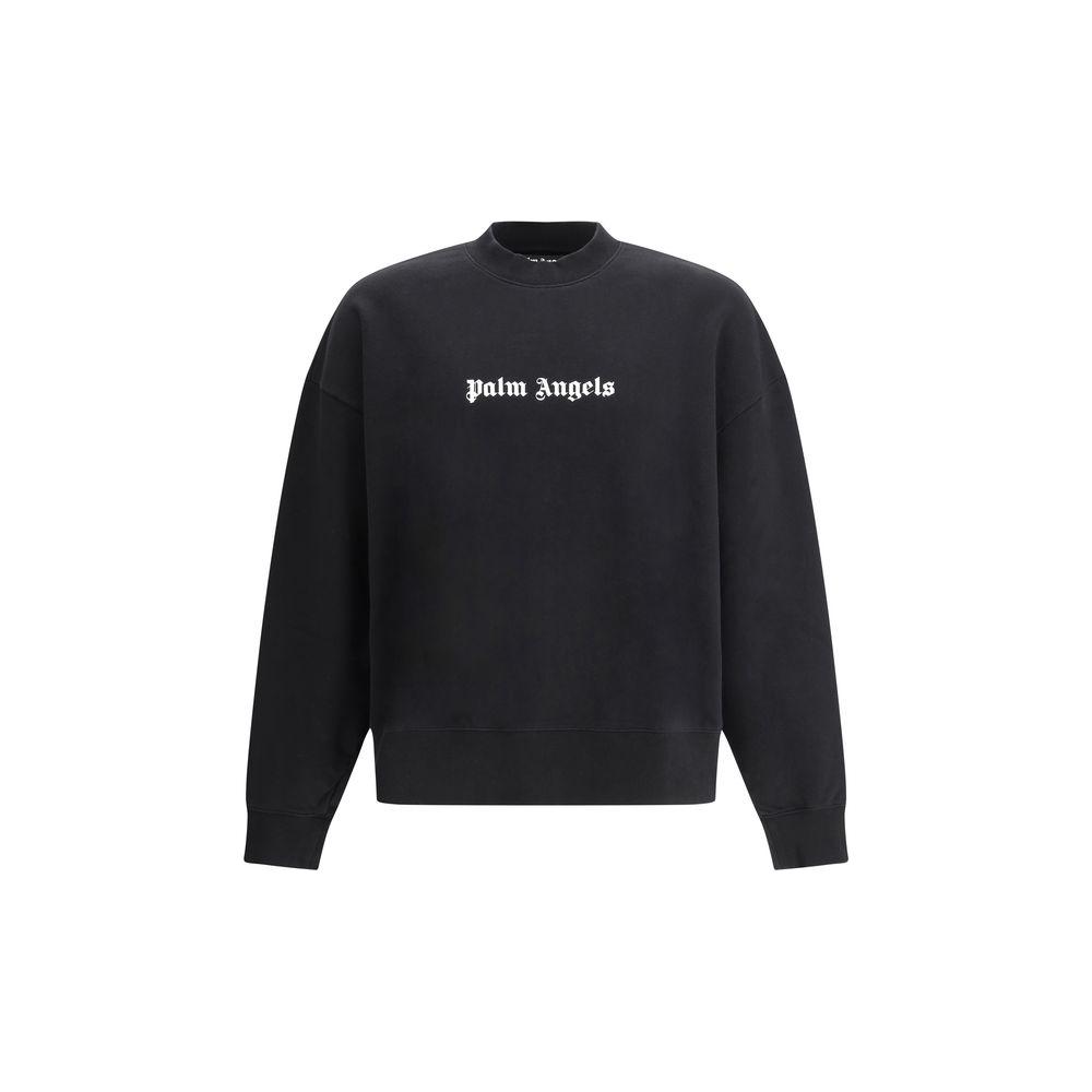 Palm Angels black cotton sweatshirt with ribbed crew neck and contrasting brand monogram.