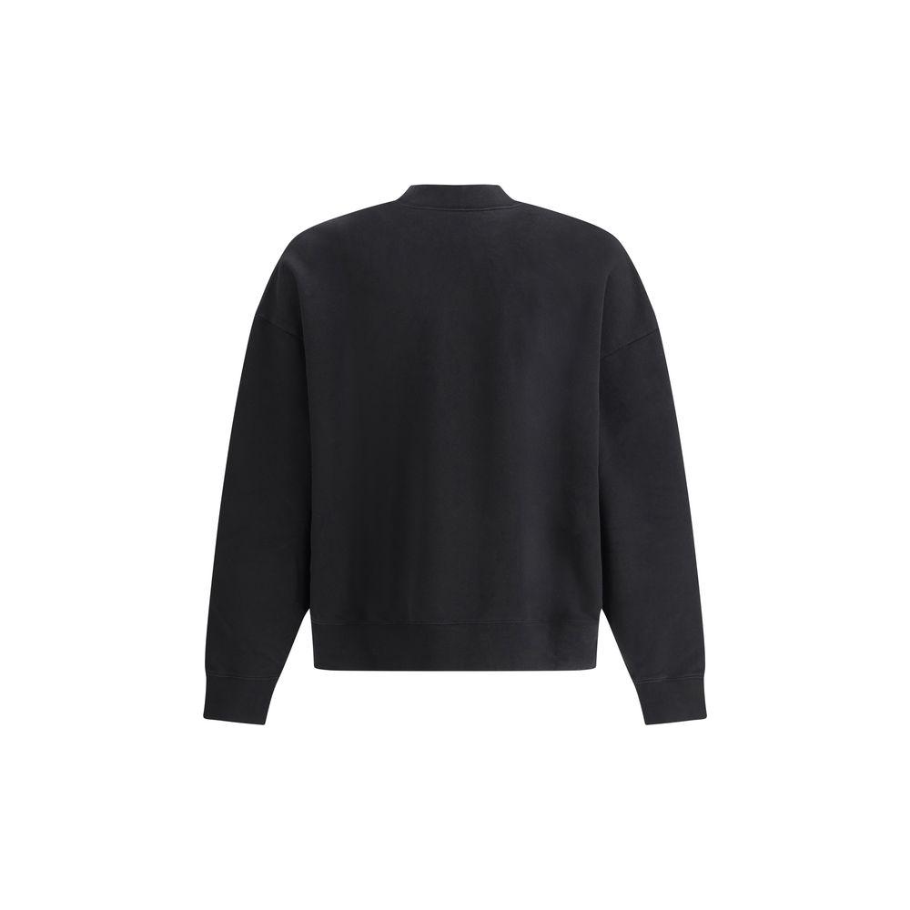 Back view of Palm Angels cotton sweatshirt with ribbed crew neck and cuffs, showcasing monochrome design.
