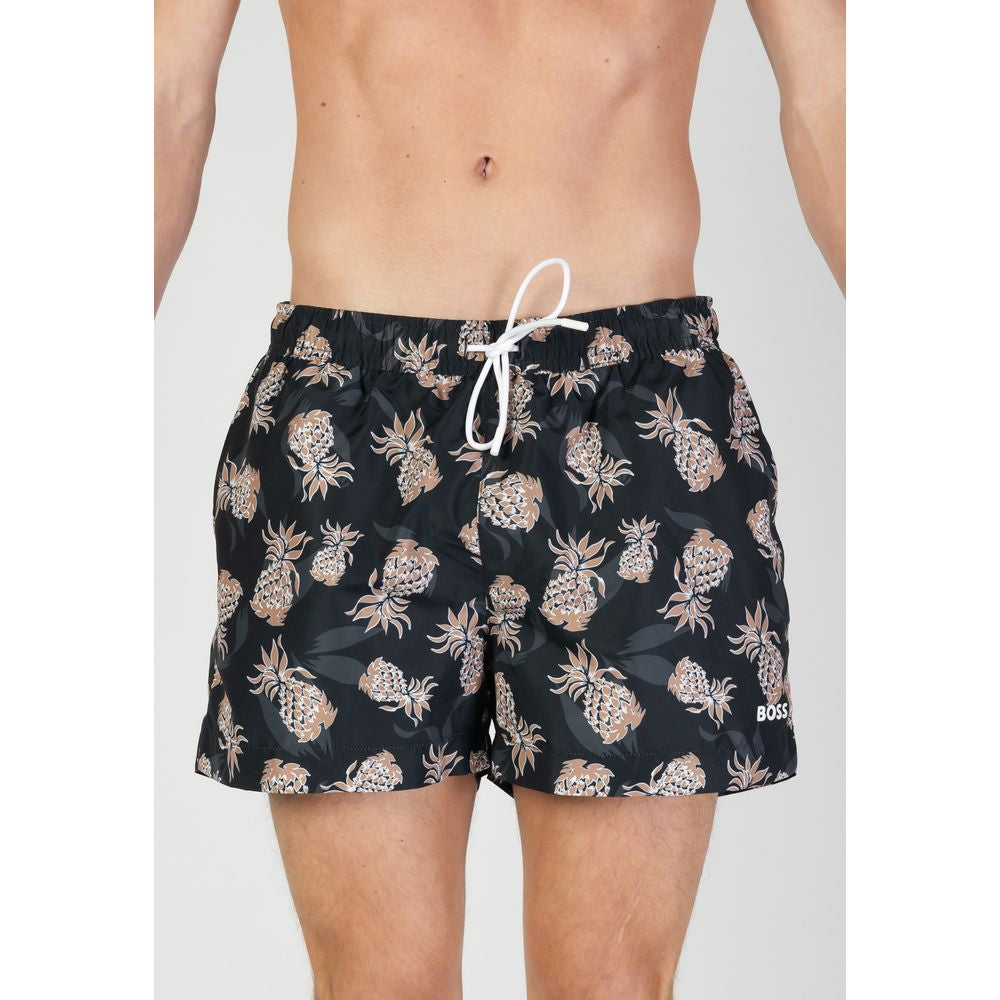 Hugo Boss Black Swimwear with Pineapple Print, Men's Fall/Winter Collection, Made from 100% Recycled Polyester