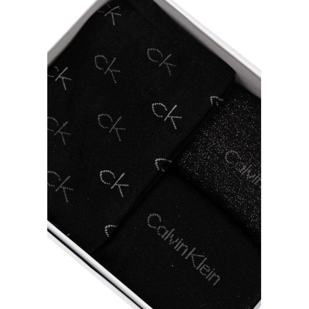 Calvin Klein black cotton tights and socks with CK logo and lurex details for women, high-quality materials for comfort and style.