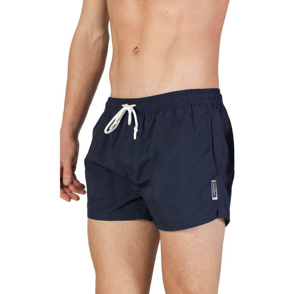 Hamaki-Ho blue polyester men's swimwear from Fall/Winter collection, featuring a comfortable fit and drawstring waist.