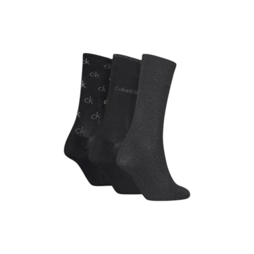 Calvin Klein black cotton tights and socks with logo and lurex details, set of three.