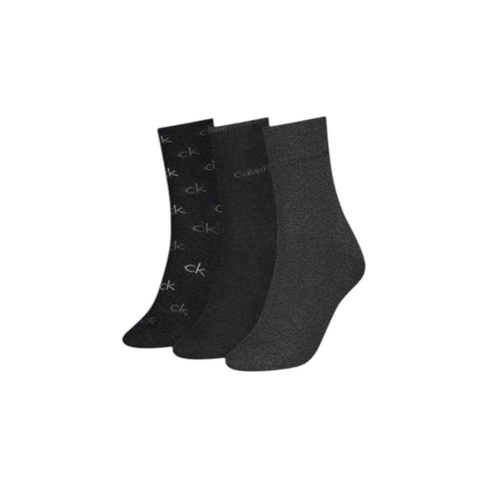 Calvin Klein black cotton socks with logo and lurex details, 3-pack, elegant and comfortable for women.