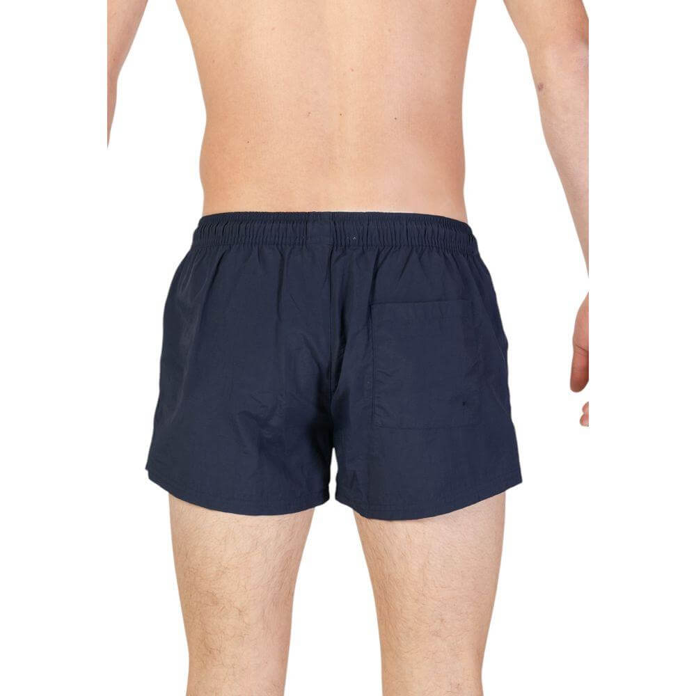Back view of Hamaki-Ho blue polyester swimwear for men, perfect for fall/winter collection. 100% polyester fabric.