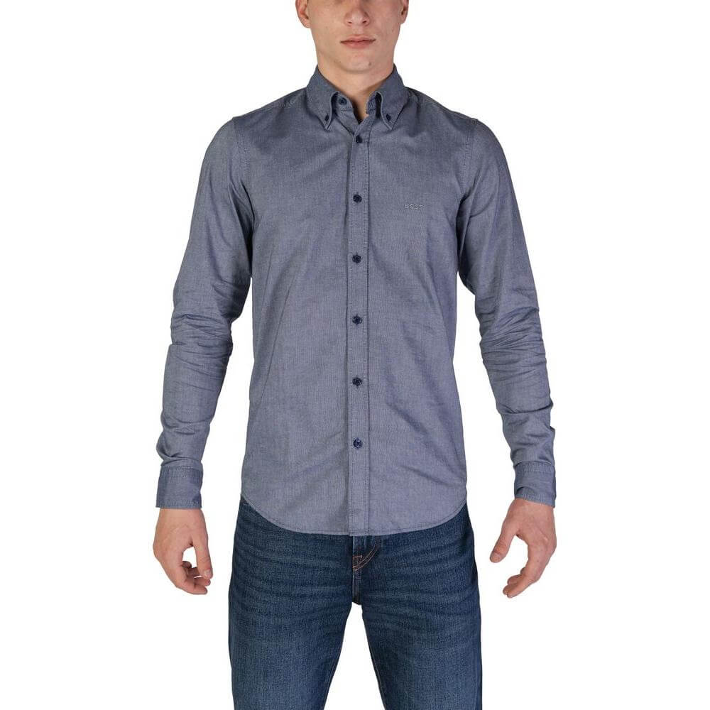 Hugo Boss Blue Cotton Shirt Hugo Boss Dim Gray