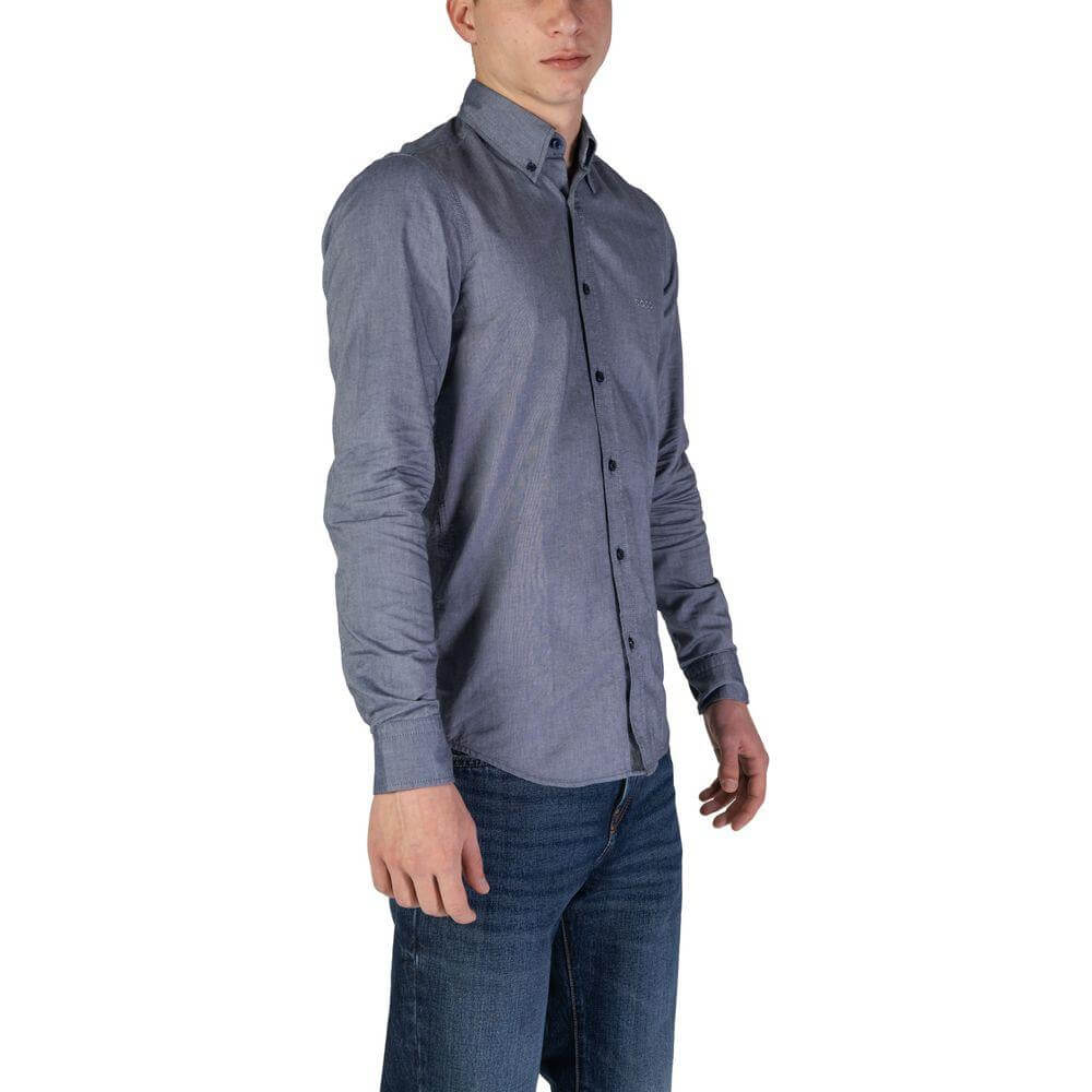 Hugo Boss Blue Cotton Shirt Hugo Boss Dim Gray