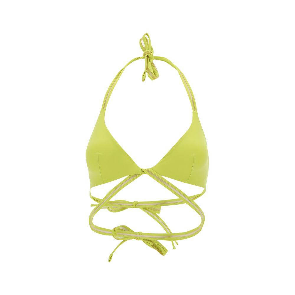 Exilia Noosa Top with triangle design, double tie lace behind the neck, and braided lace at the back in bright green.