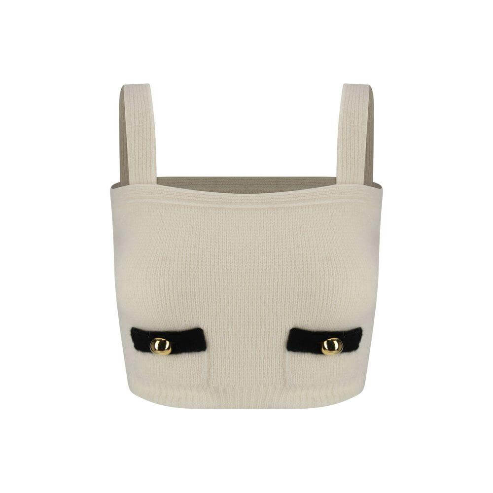 Alessandra Rich Alpaca Wool Sleeveless Cropped Top with Geometric Neckline and Contrasting Welt Patch Pockets