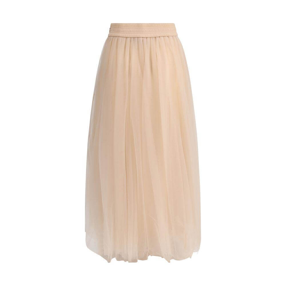 Fabiana Filippi tulle midi skirt with elasticized waistband and layered design, perfect for elegant, feminine outfits.