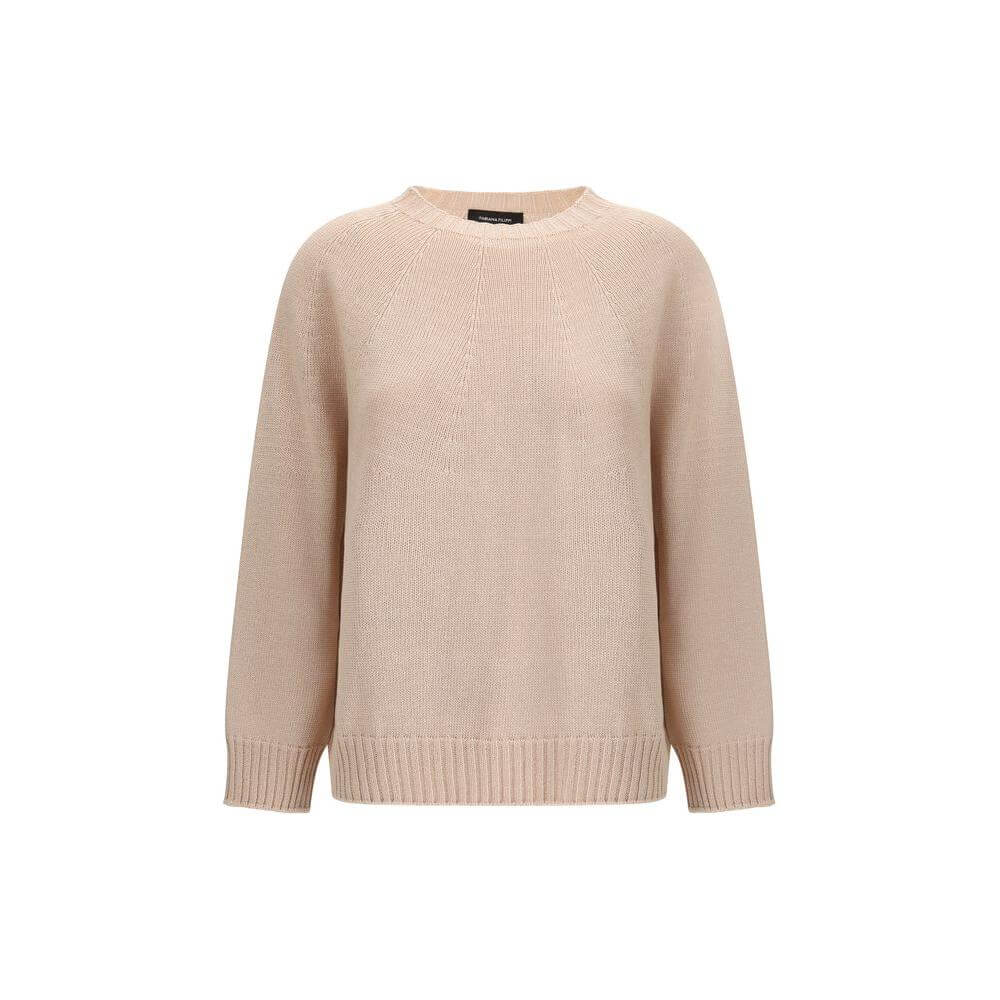 Fabiana Filippi cotton sweater with ribbed crew neck, cuffs, and hem in a beige hue, perfect for smart-casual outfits.
