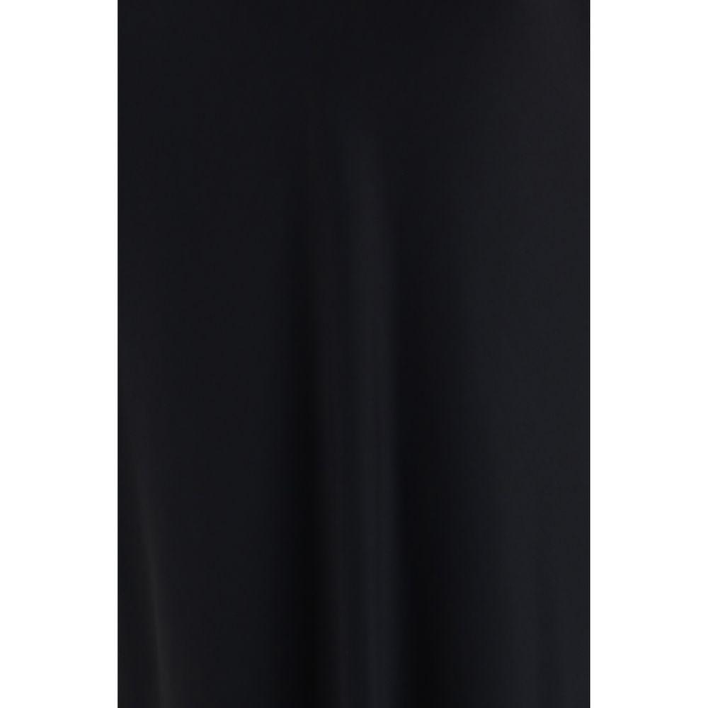 Ferragamo satin skirt with deep side slits and concealed zipper, ankle-length, in sleek black fabric.