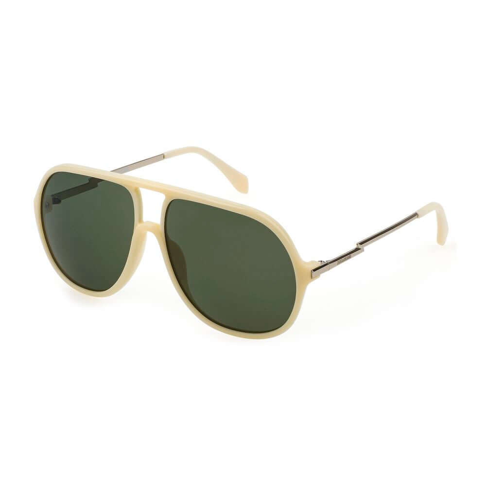 Zadig & Voltaire white acetate sunglasses with green lenses and metal temples, women's fashion accessory.