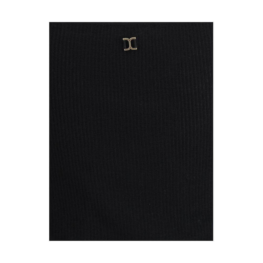 Chloé wool ribbed top with thin straps and iconic logo plaque, featuring a monochrome pattern for a sophisticated, modern look.