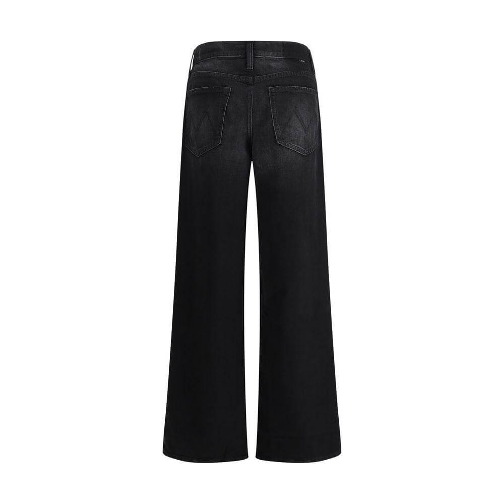 Back view of Mother Denim The Spinner Zip Sneak wide-leg black jeans, featuring a five-pocket style for a versatile, casual look.