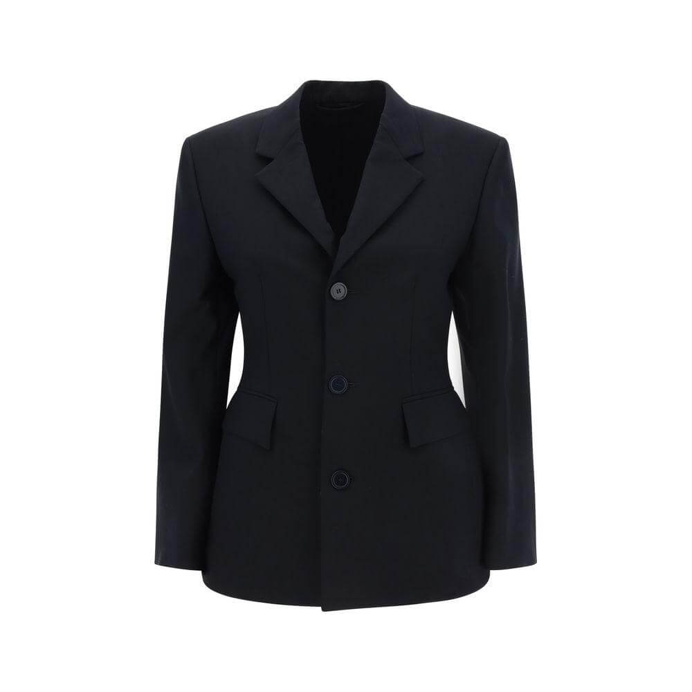 Balenciaga Hourglass Blazer Jacket with classic lapels, double-breasted buttons, structured shoulders, and fitted waist.