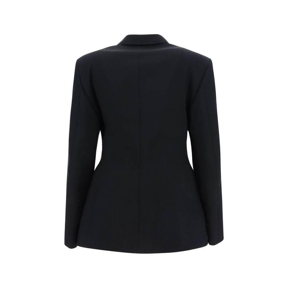 Rear view of Balenciaga Hourglass Blazer Jacket, featuring structured shoulders, fitted waist, and classic lapels in black.
