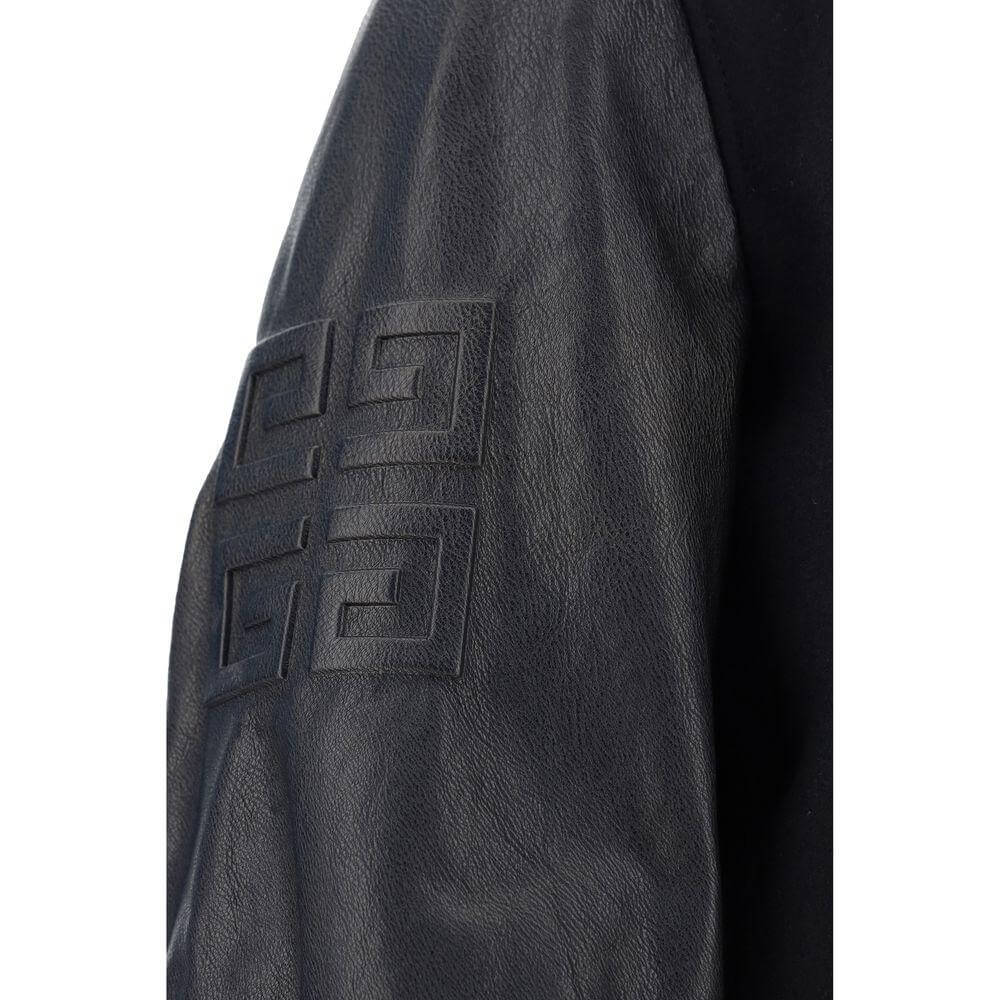 Close-up of Givenchy wool college jacket sleeve with embossed monogram