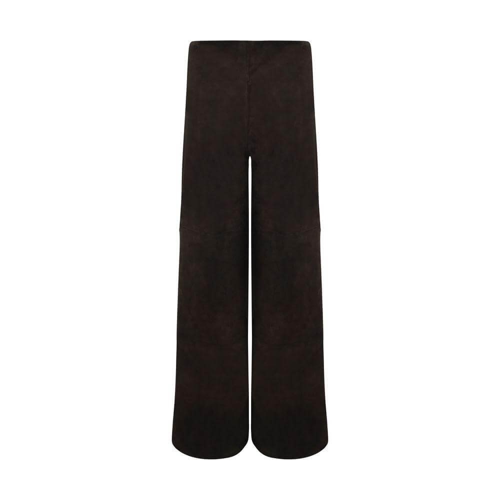 Arma Karina Leather Pants with elastic waistband, panelled suede design, wide leg, monochrome pattern. Fashionable and stylish.