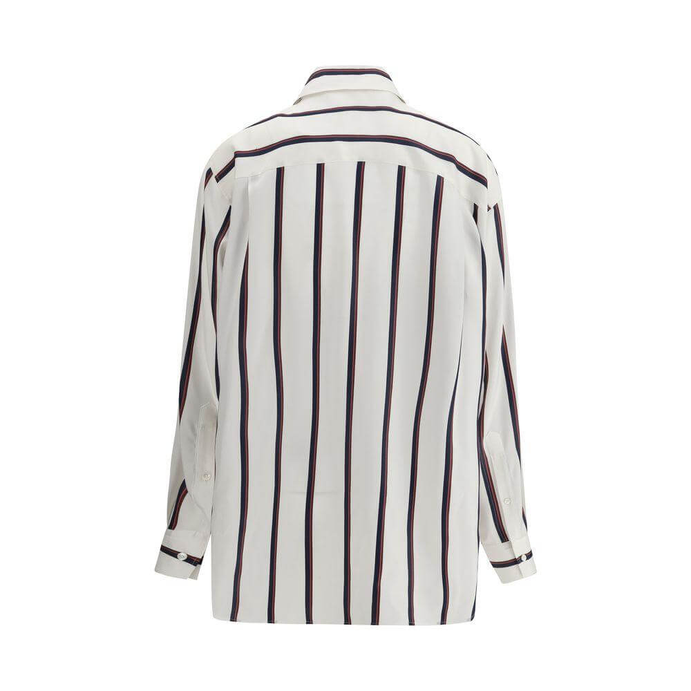 Alexander McQueen silk striped shirt with classic collar and button closure, featuring an elegant striped pattern for a modern look.
